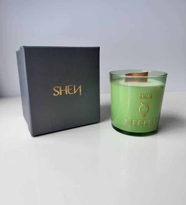 Shen Merkür Mum – Zihnin Işıldasın: Nane, Limon, Biberiye Yağı ile %100 Doğal Soya Mumu 276 GR