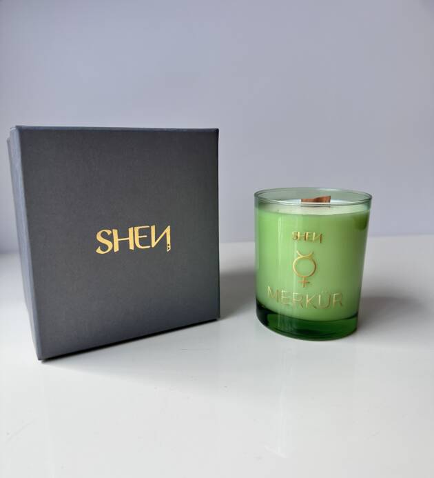 Shen Merkür Mum – Zihnin Işıldasın: Nane, Limon, Biberiye Yağı ile %100 Doğal Soya Mumu 193 GR